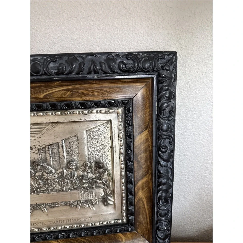 Vtg Made In Spain Aluminum Raised Relief The Last Supper Framed‎ Wall Art 12x18